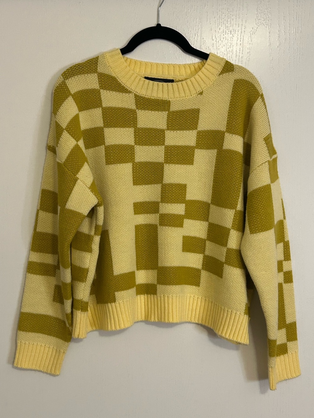 Cider Yellow Checkerboard Crew Neck Sweater